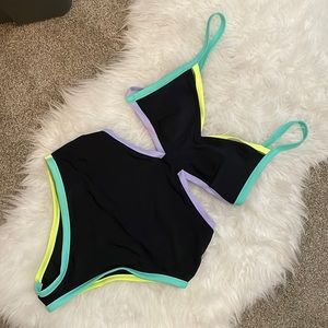 Black One-Piece Swimsuit with Colorful straps. Victoria’s Secret Size Large.